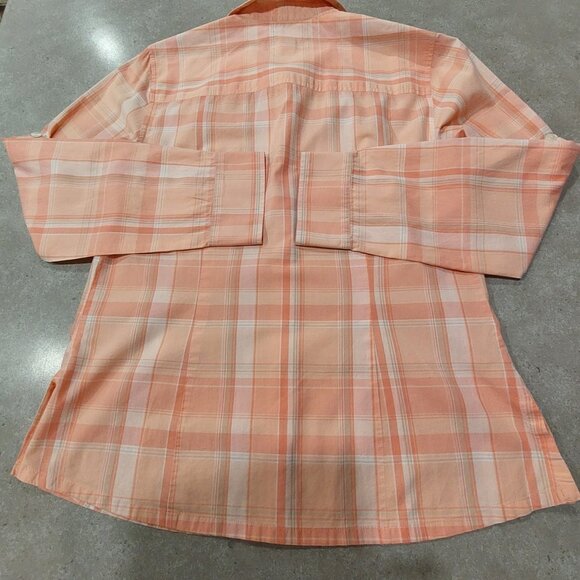 JONES WEAR STUDIO Women's Peach Plaid 100% Cotton Long Sleeves Shirt - Me… - Picture 4 of 11